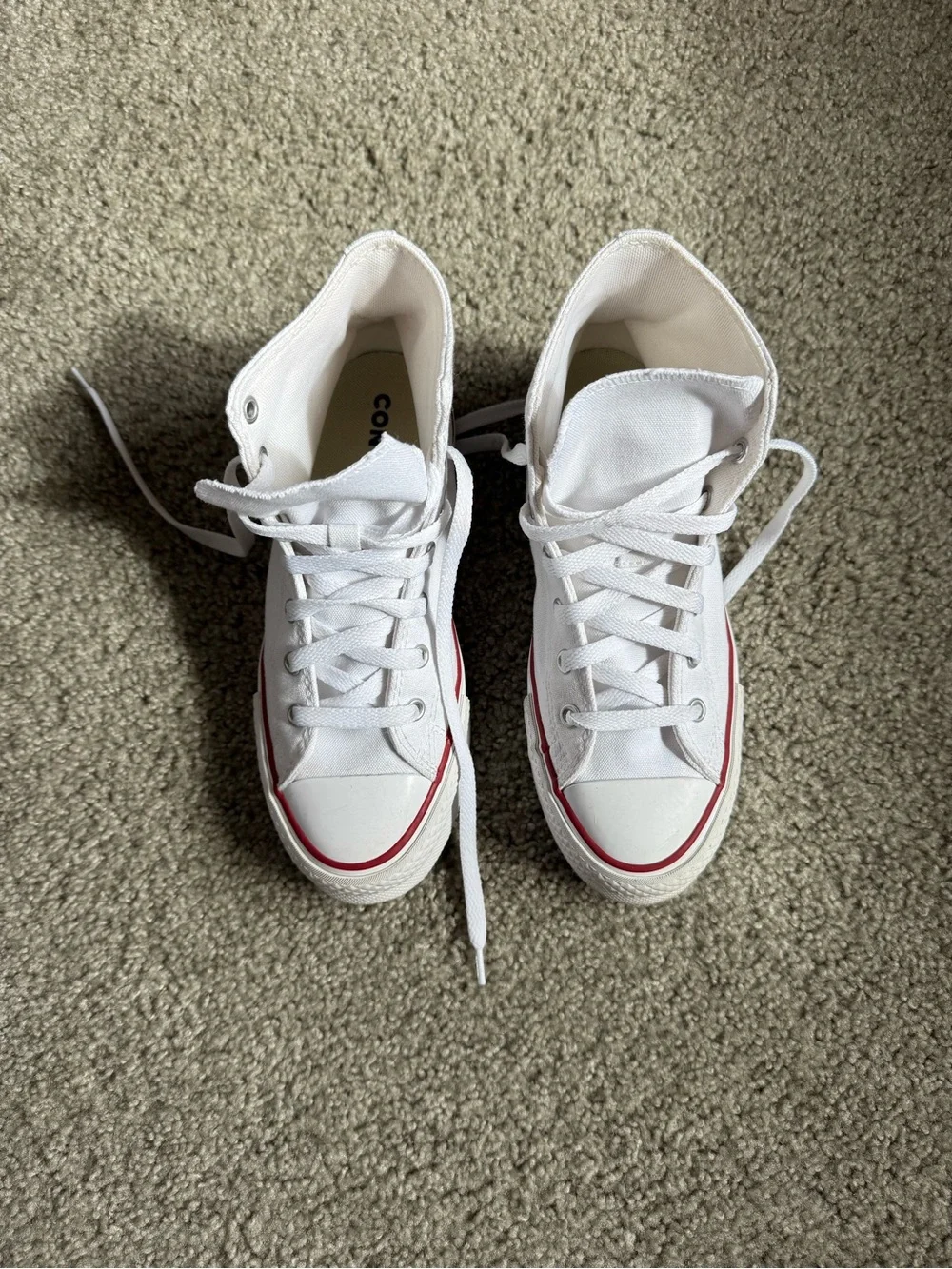Converse White High-Top Sneakers with Red Trim